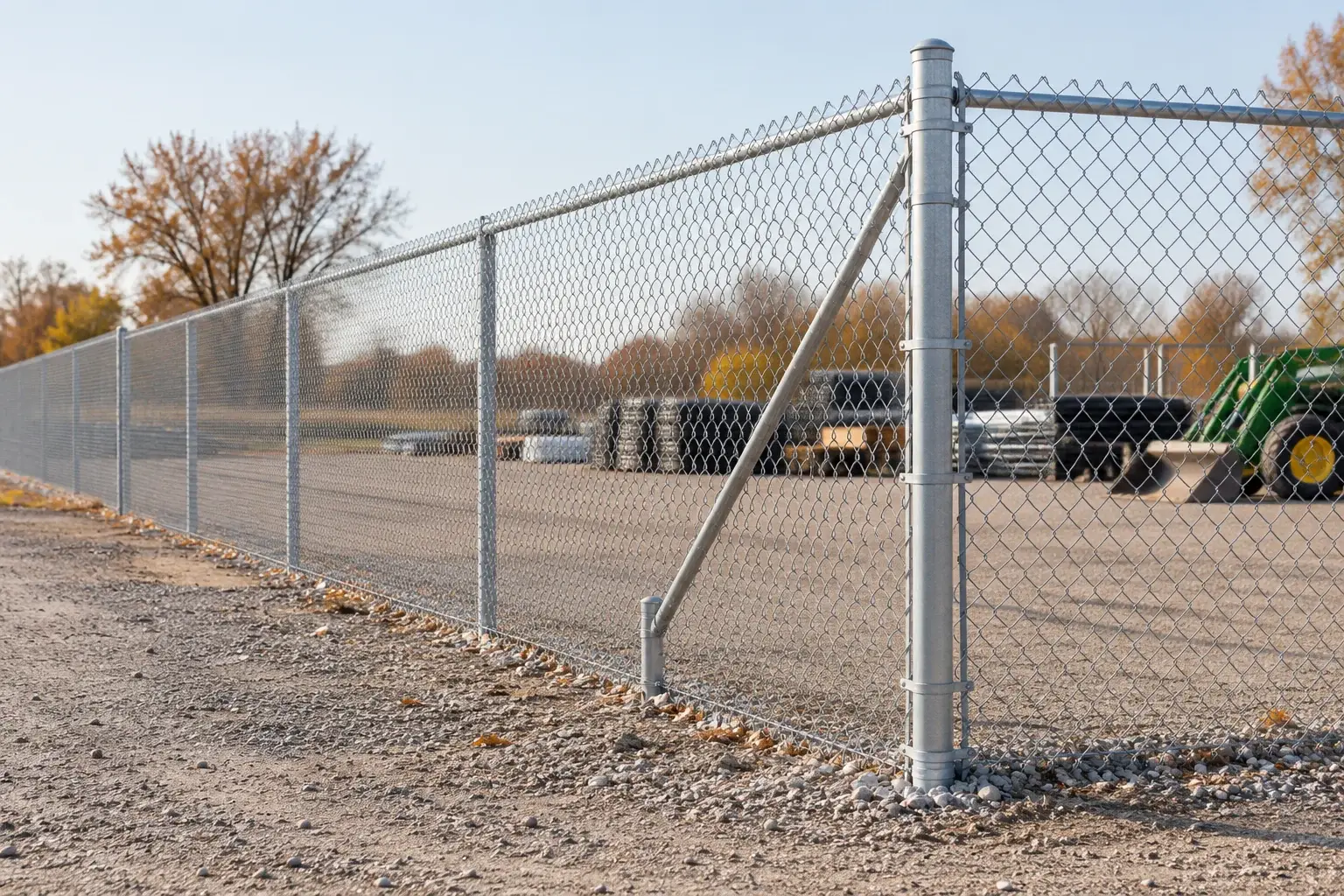 Galvanized chain-link fence and steel framework at a level receiving or boundary site