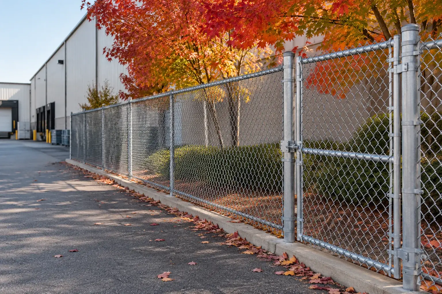 Galvanized chain-link fence and steel framework at a level receiving or boundary site