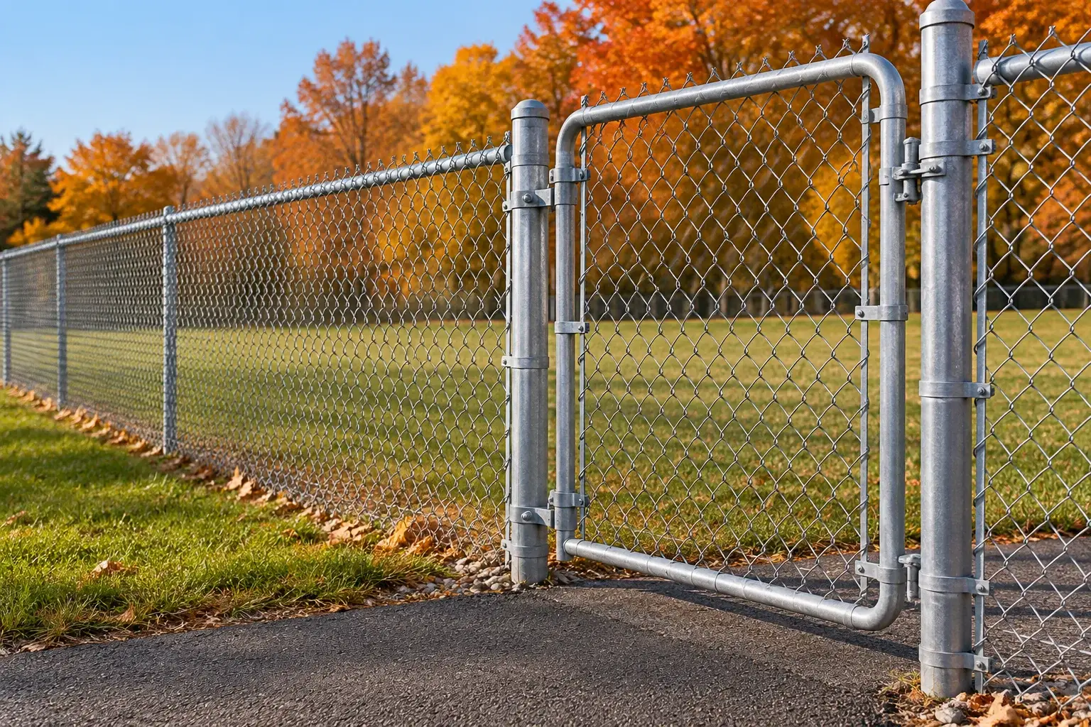 Galvanized chain-link fence and steel framework at a level receiving or boundary site